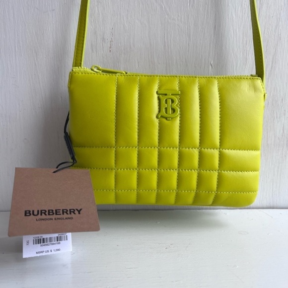 BURBERRY Lola Quilted Twin Pouch Vivid Lime - Picture 3 of 13